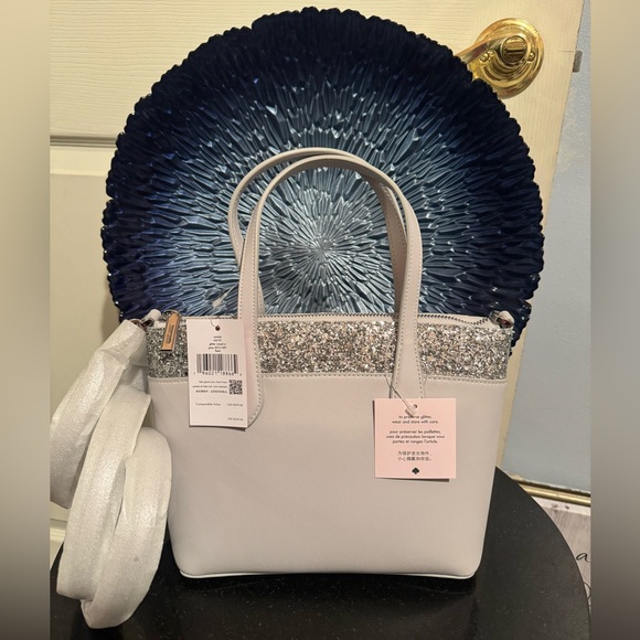 kate spade Handbags - kate spade White Satchel with Silver Glitter Trim